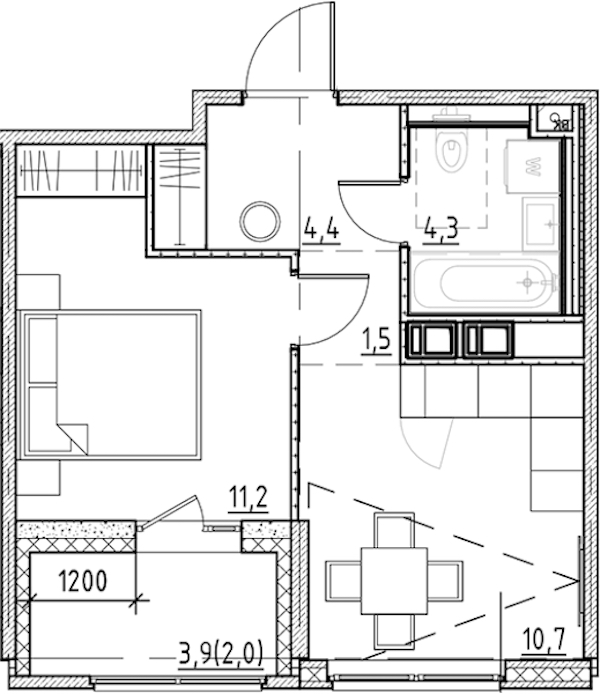 1-комнатная квартира 34.1 м², 5/8 эт., ЖК «Янила Форест»